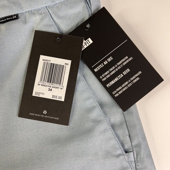 Hurley Mens Nike Dri-Fit Breathe 19" Walk Shorts Blue Stretch Pockets 34 New - Picture 4 of 10